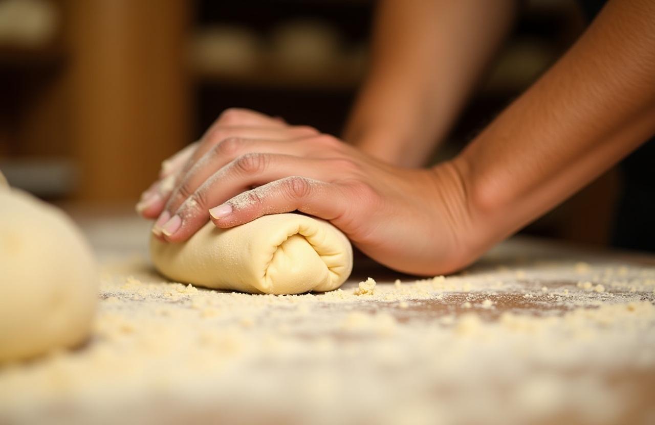 Mani che impastano pane artigianale